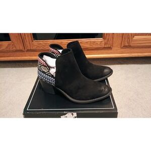 Qupid‎ Black Aztec Tribal Print Ankle Booties Block Heel Women Size 6